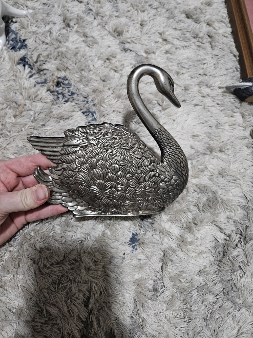 Decorative Silver Plated Swan Mail Or Napkin Holder - Elegant Home Accent
